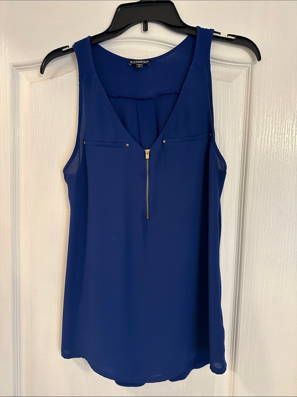 Express Royal Blue Sleeveless Zip-Front Tank Size S